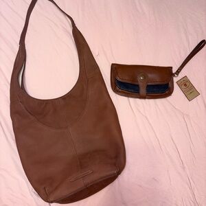 Lucky Brand Tan Leather Hobo Bag and Wallet